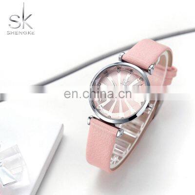 SHENGKE Baby Pink Young Girls Handwatchs 3D Mineral Glass Watchs Sliver Alloy Case Wristwatch K0099L