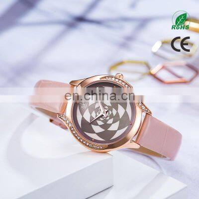 SHENGKE Women Unique Artist Design Watches K0122L Alloy Case Diamond Watch PU Leather Quartz Wristwatches jam tangan