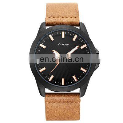 SINOBI Casual Men's Watch Luminous Display Good Quality Leather Band Quartz Watches Unisex Wristwatch S9804G
