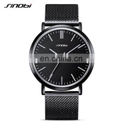 SINOBI Elegant Men's Watch Simple Design Hand Watch Stainless Steel Milan Mesh Band Japan Quartz Movement Watches S9666G