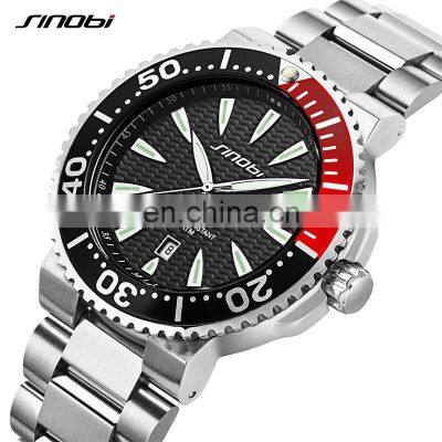 SINOBI Diver's Watch Luxury Top 316L Stainless Steel Case & Band Luminous Display Calendar Date Display 1132G Relogio Masculino