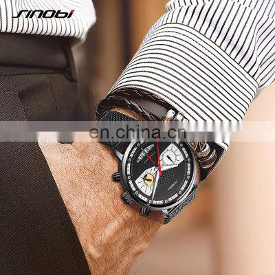 SINOBI Creative Men Watch Wrist S9814G Luminous Hands Calendar Window Mens Style Watches Stainless Steel Band Watch