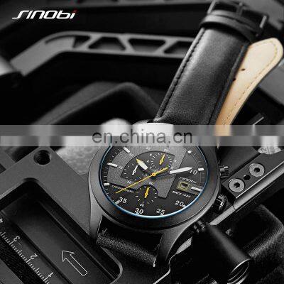SINOBI Boys Watches Digital S9826G Small Three Dial Chronograph Watches Hand Clock Boys Date Window Business Handwatch