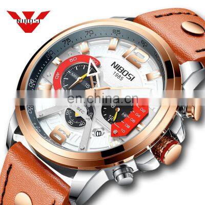 NIBOSI Mens Watches Top Brand Luxury Quartz Watch Men Sports Military Army Blue Wrist Watch Leather band 2373