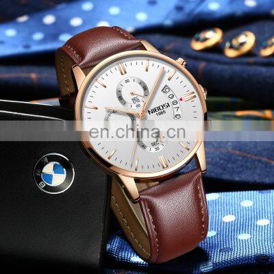 NIBOSI Men Watches Luxury Famous Top Brand Men's Fashion Casual Dress Watch Military Quartz Wristwatches Leather Band