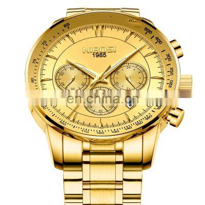 NIBOSI Gold Watch Mens Watches Sport Quartz Clock Waterproof Military Wrist Watch 2351 Relogio Masculino Saat Top Brand Luxury