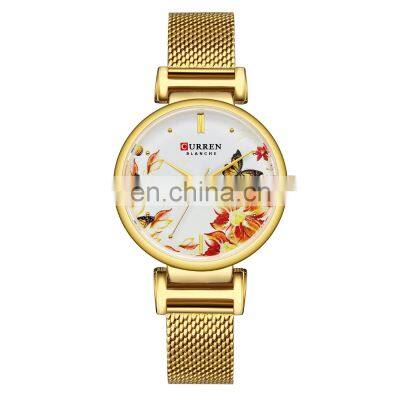 CURREN Stainless Steel Custom Logo Watch Ladies Top Leather Watch Casual Ladies Watch