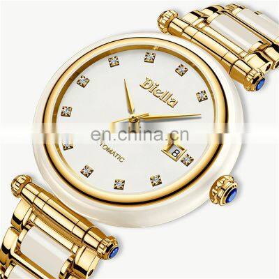Diella Men's Mechanical Watch Jade Automatic Couple Pair Watch Simple Female Trend Wristwatch Genuine Sapphire Diamond Dial 6031