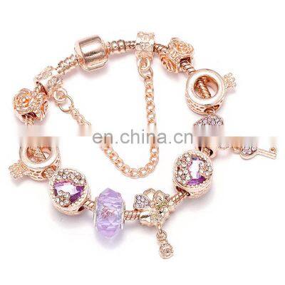 Manufacturer Direct Sale Alloy Flower Bracelets Shiny Pink Diamond Bangle Bracelets Exquisite Slide Charm Ladies Bracelets