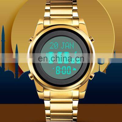 New Arrival Skmei 1734 Muslim Qibla Watch Men Wristwatch Gold Stainless Steel Strap Waterproof 3ATM