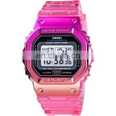 Wholesale OEM custom logo digital wristwatch Skmei 1622 colorful transparent fashion women waterproof sport watches
