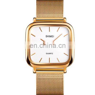 Skmei wholesale simple design stainless steel nylon strap hand clock women custom logo ladies quartz watch