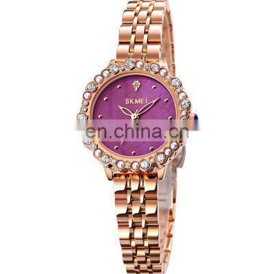 1799 skmei wholesaler quartz watch reloj hombre lujo rose gold diamond womens waterproof watch for lady