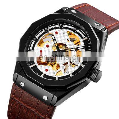 SKMEI 9248 luxury leather 3atm stainless steel back mechanical automatic mens wrist watch