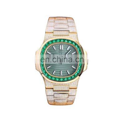 Custom Logo Luxury Diamond Gold Stainless Steel Case Waterproof Watch Clear Case Back Japanese Automatic Mechanical Watch