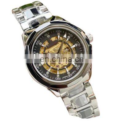 OMG Men's Automatic Watch Mechanical Movement Tourbillon Skeleton 316L Stainless Steel Watch