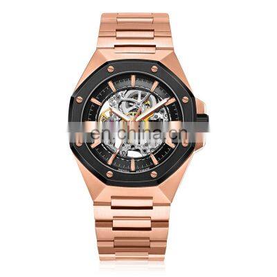 OEM custom Your Own brand logo men's watch Mechanical Rosegold Solid Steel Bracelet Luxury Watches automatic