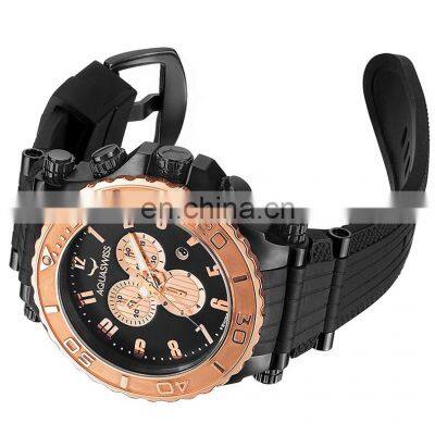Top quality stainless steel silicone band big face sport heavy custom chronograph watch mens