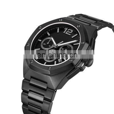 Wholesale Popular Custom Men Watch Black Stainless Steel Mens Designer Watch Chronograph Watch Luxury