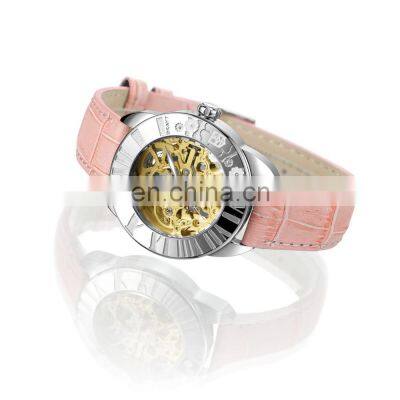 Fashion Automatic Wristwatches Ladies Pink Leather Straps Wrist Watch Custom Logo Luxury Watch