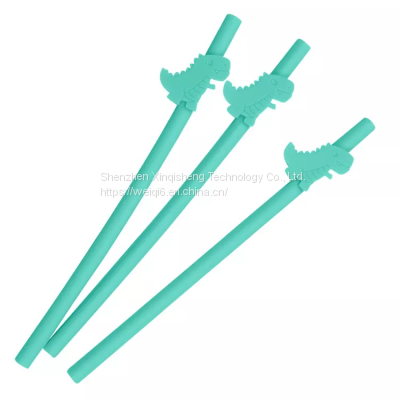 Factory Reusable Dinosaur Silicone Straw BPA Free Foldable Tumbler Silicone Baby Bottle Drinking Straw