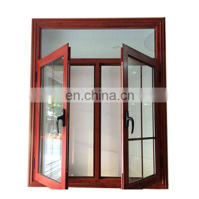 Aluminum Wood Long Vertical Casement Glass Window With Grill