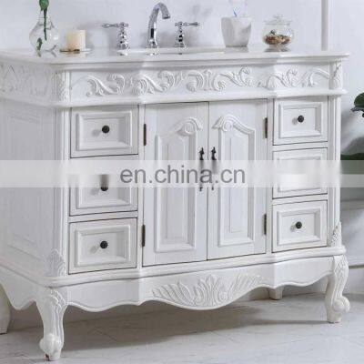 european luxury hotel solid wood makeup white bathroom vanity with wash basin set