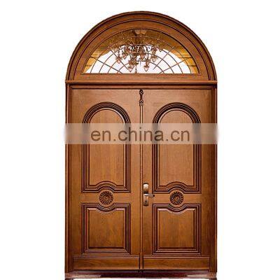 China manufacturer modern solid wood double exterior entry door wooden round top front door