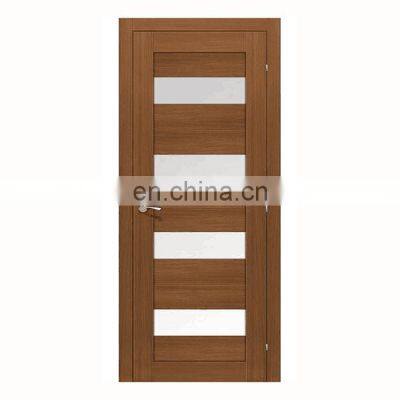 Brown prehung villa bathroom house office interior frosted wooden glass solid core wood glass best door