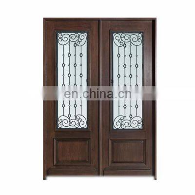 Walnut wood framed commercial main door designs double glass doors