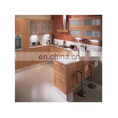 Cheap teak wooden kitchen cabinet with overhead cupboard