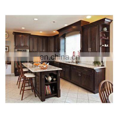 Vintage design best shaker solid wood brown wall cabinet with island teak wood kitchen doorset