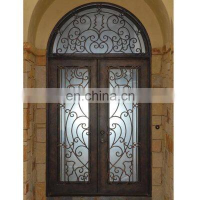 Wrought iron arched double oval glass entry doors prices