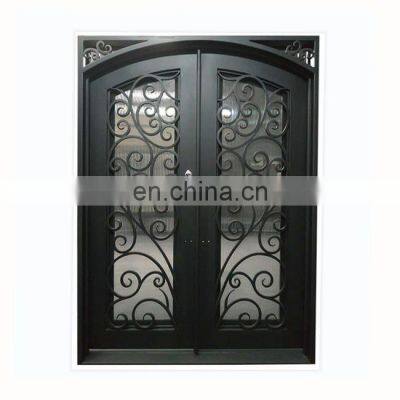 villa house entrance double glass storm arch top security metal profile waterproof threshold entry gate wrought iron front door
