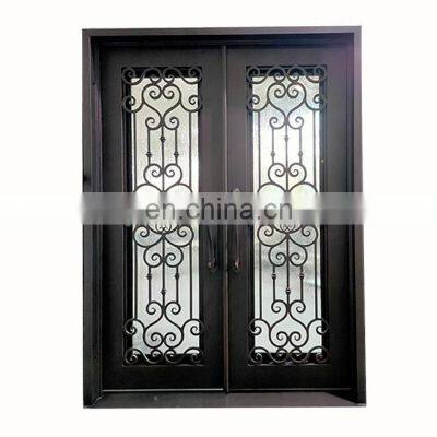 factory price in stock flat top beautiful modern entry safety exterior wrought iron and glass double front doors