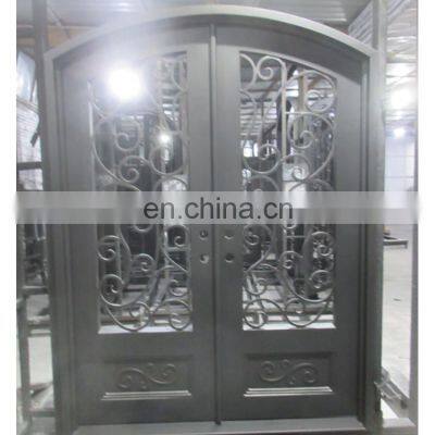 Round steel high security home exterior craftsman wrought iron double arched front entrance door