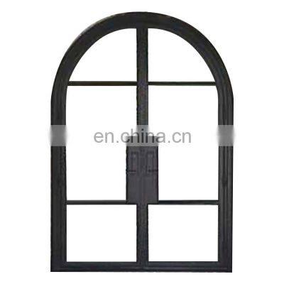 Custom arched simple main door design black double entry modern glass front iron doors