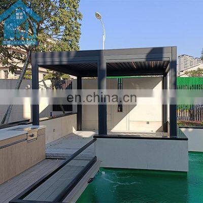 Wall Hanging Waterproof Motorized Retractable Awnings Pergola With Led Light For House Corridor