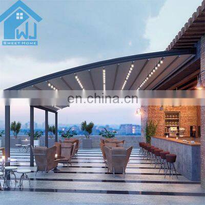 Polyester Roof Aluminum Motorized Retractable Pergola Awnings System With Led light