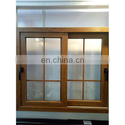 WEIKA wood color frame aluminum window double glazed sliding windows with grill design