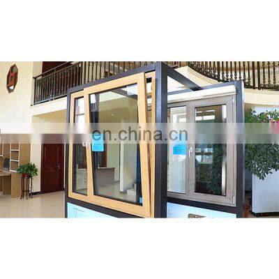 Tilt & Turn windows Outside in matel dark gery color inside in Irish oak(RENOLIT Germany) big laminated glass window casement