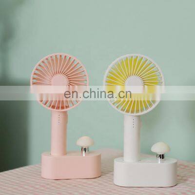Outdoor Home Small Table Fan Battery Powered Electronic Fan Rechargeable Desktop Led Warm Night Light Portable USB Mini Fan