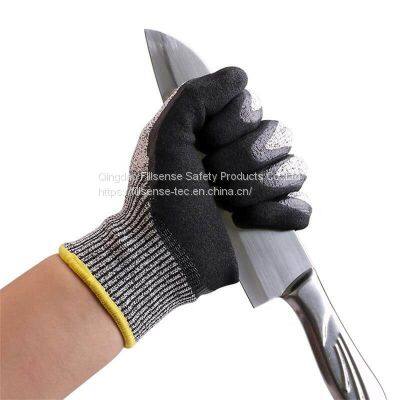 Anti Cut Level 5/C 13 Gauge UHMWPE(HPPE) Liner Nitrile Sandy Coated Cut Resistant Gloves