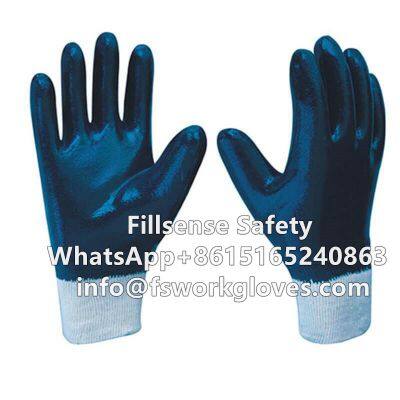 Heavy Duty Knit Wrist Cotton Jersey Liner Nitrile Fully/Half Coated Work Gloves