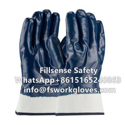 Heavy Duty Safety Cuff Cotton Jersey Liner Nitrile Fully/Half Coated Work Hand Gloves