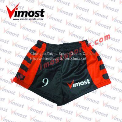 Sublimation Black and Red Rugby Shorts with Elastic on the Waist