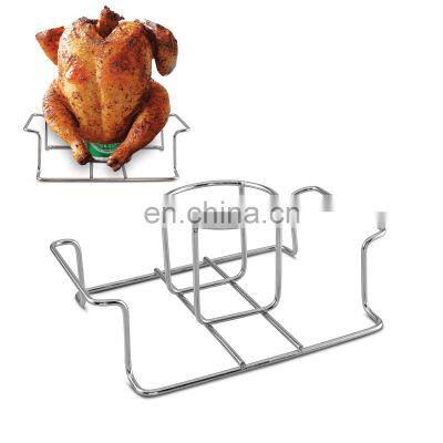 Stainless Steel Beer Can Chicken Stand with Handle For Grill And Smoker