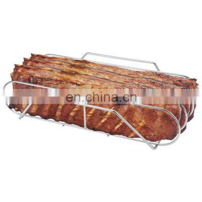 Extra Long Stainless Steel Rib Rack For Smoking and Grilling Fits 18
