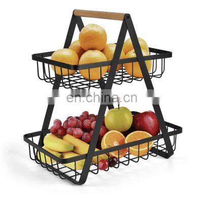 2-Tier Countertop Fruit Basket Fruit Bowl Bread Basket Vegetable Holder for Kitchen Storage