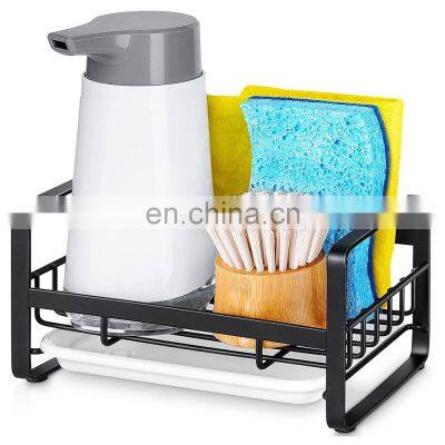 304 Stainless Steel Sink Sponge Holder Kitchen Countertop Soap Dispenser Caddy Organizer Soap Drainer with Removable Tray